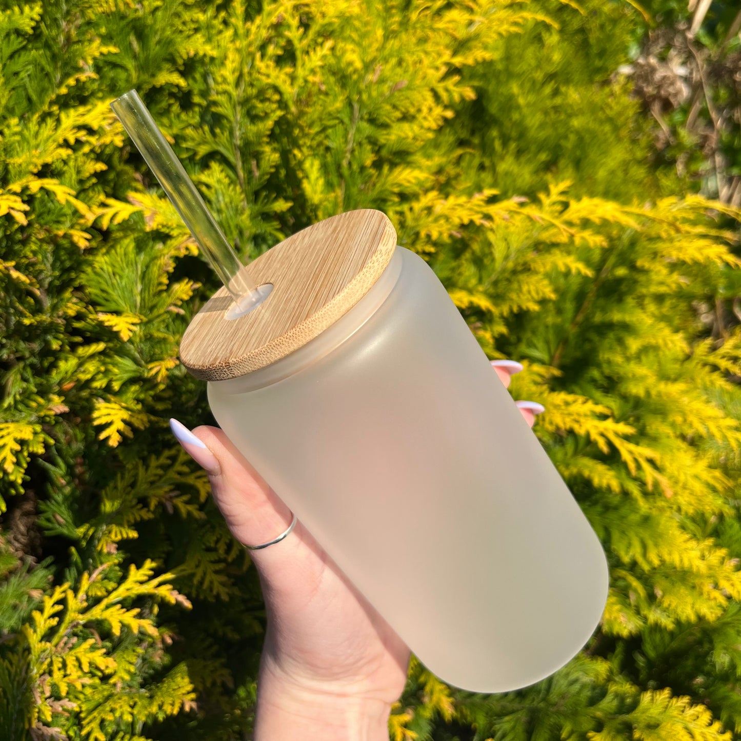 Frosted 16oz Sublimation Glass Can With Bamboo Lid