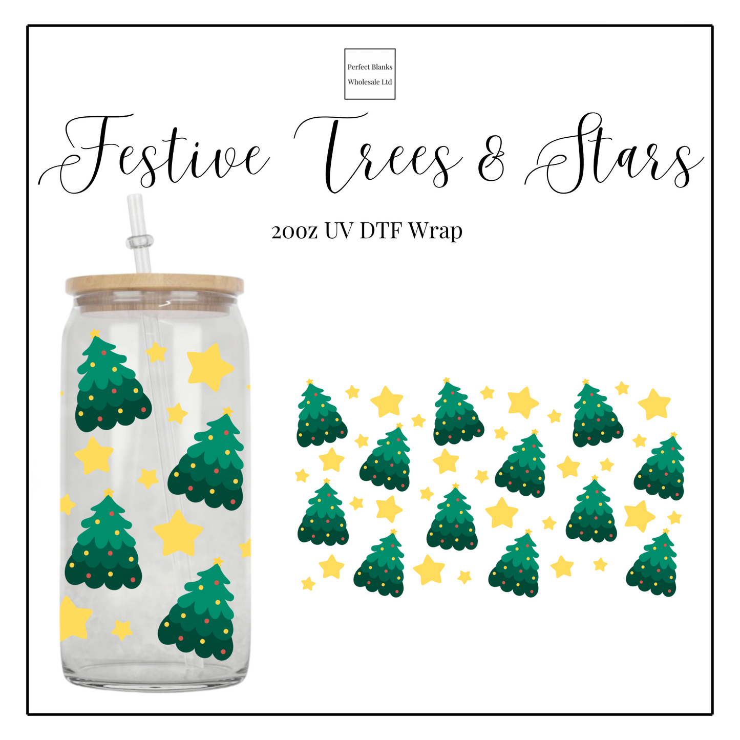 Festive Trees & Stars 20oz UV DTF