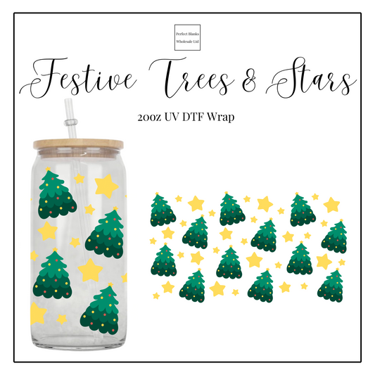 Festive Trees & Stars 20oz UV DTF