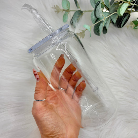 Clear 16oz Sublimation Glass Can With Acrylic Lid