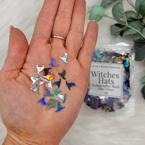 Witches Hats Glitter Shapes - Holographic Black - 25g