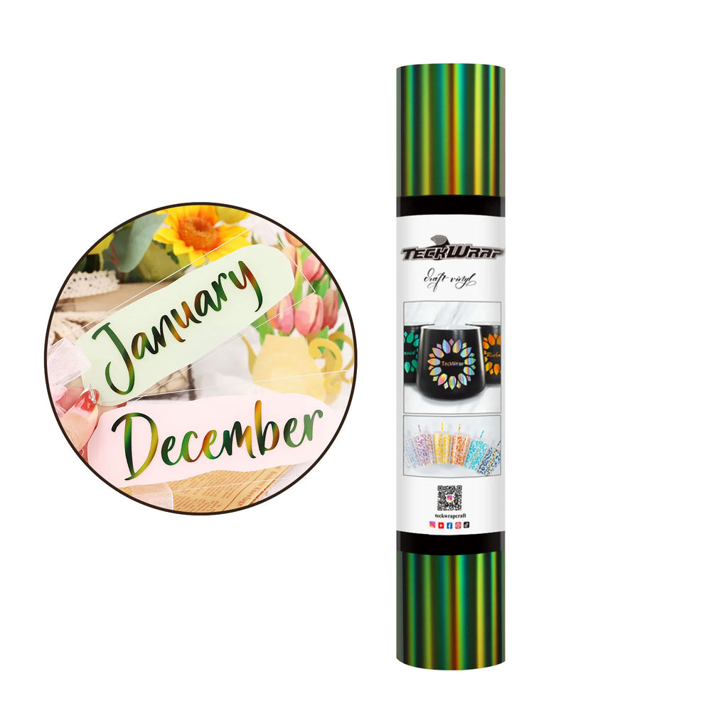 TeckWrap Bubble Free Holographic Olive Glossy Rainbow Adhesive Vinyl
