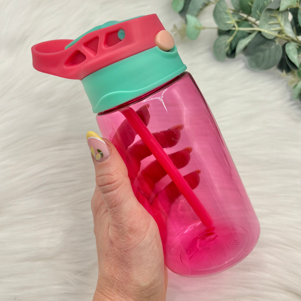 Flip Lid Plastic Water Bottle - Pink & Teal