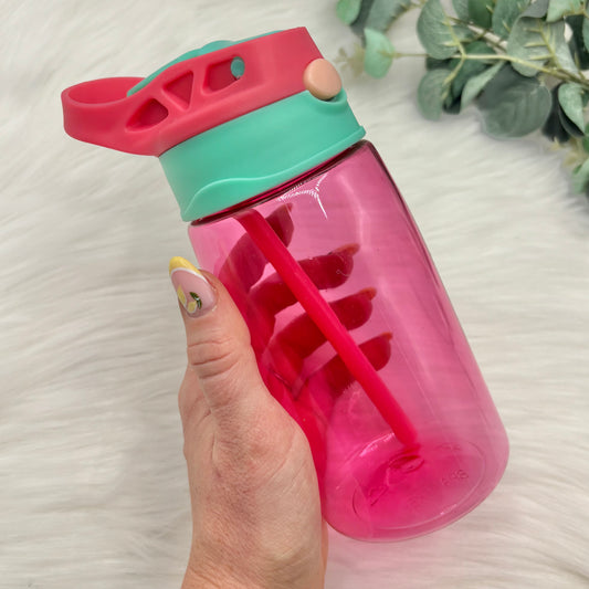 Flip Lid Plastic Water Bottle - Pink & Teal