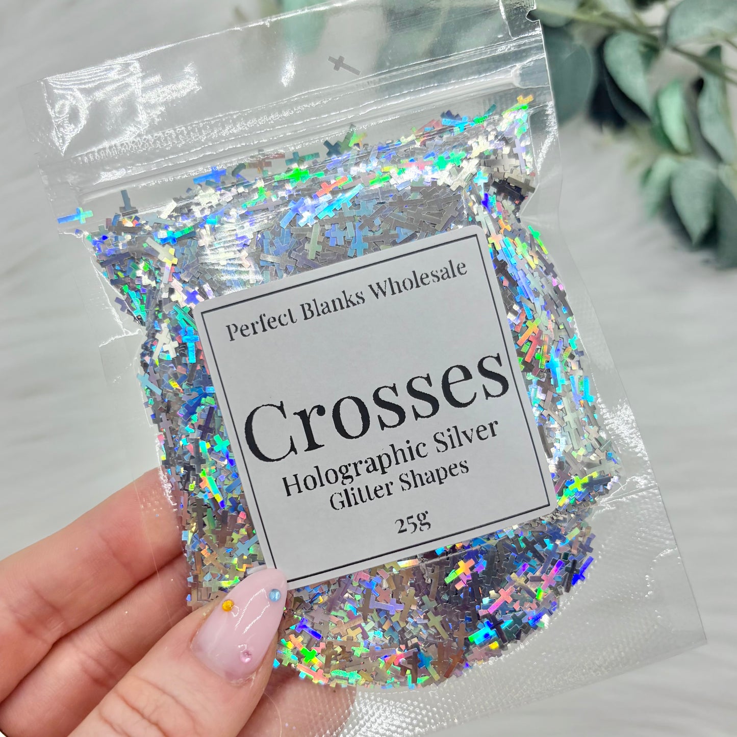 Crossed Glitter Shapes - Holographic Silver - 25g