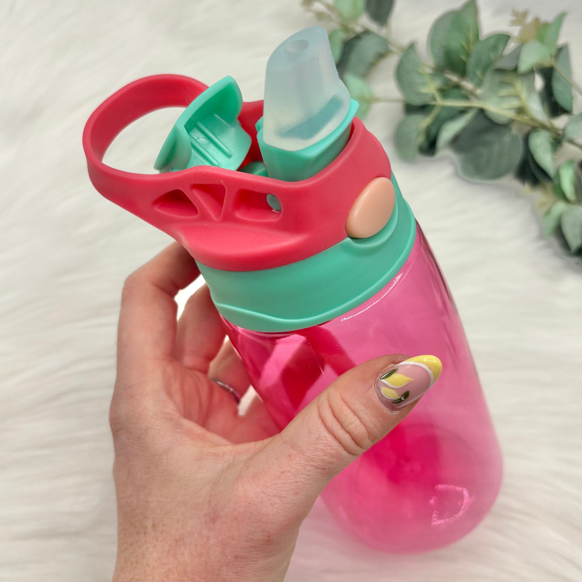 Flip Lid Plastic Water Bottle - Pink & Teal