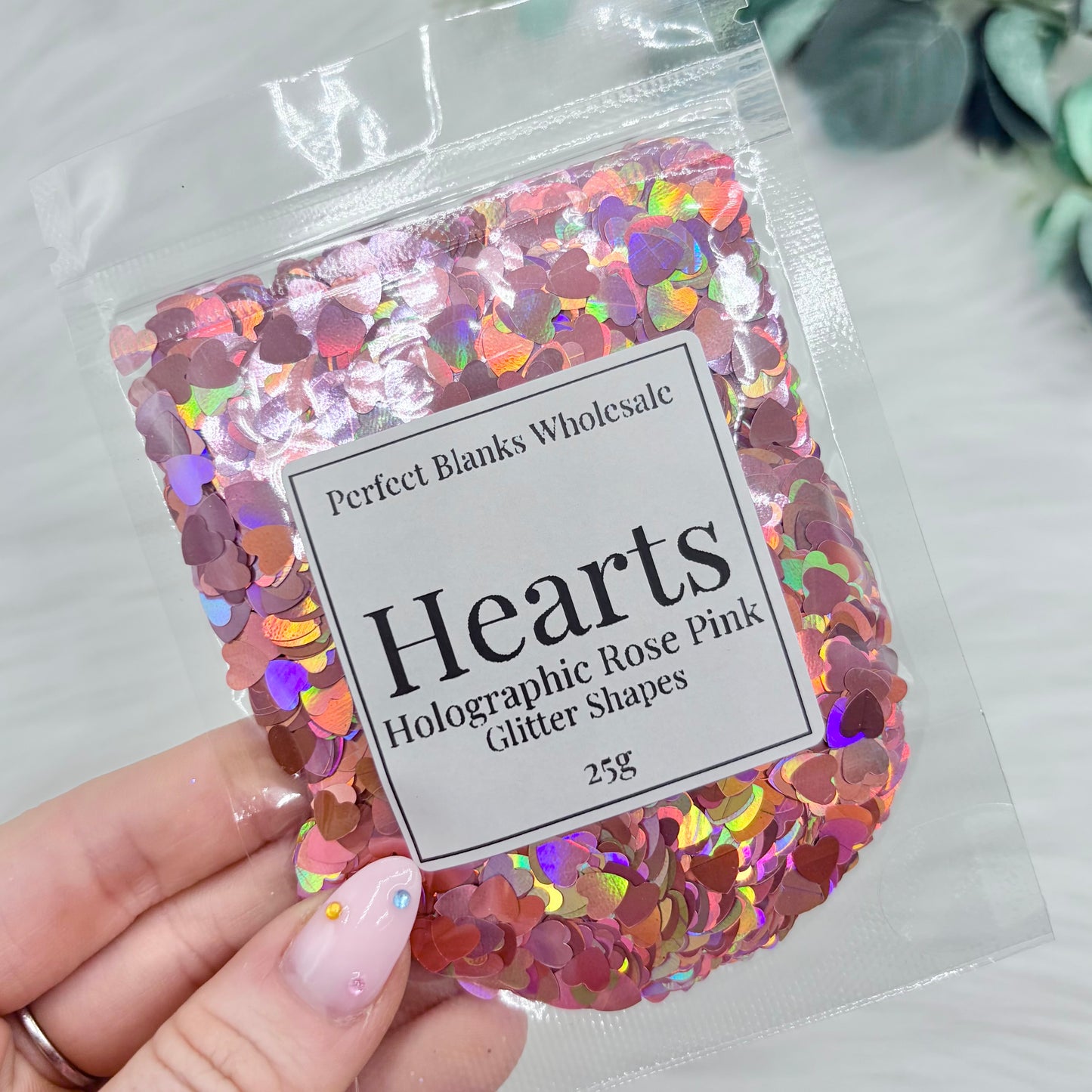Hearts Glitter Shapes - Holographic Pink - 25g