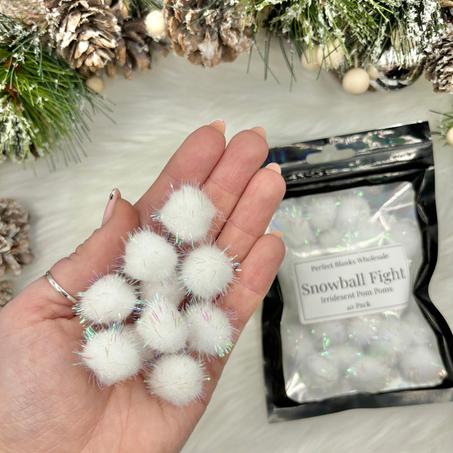 Snowball Fight  - Iridescent Pom Poms - 40 Pack