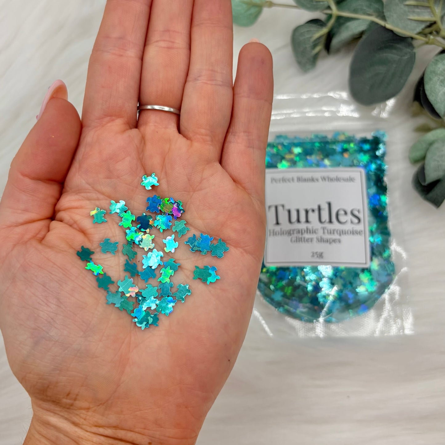 Turtle Glitter Shapes - Holographic Turquoise - 25g