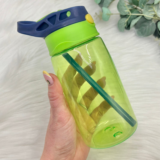 Flip Lid Plastic Water Bottle - Green & Navy