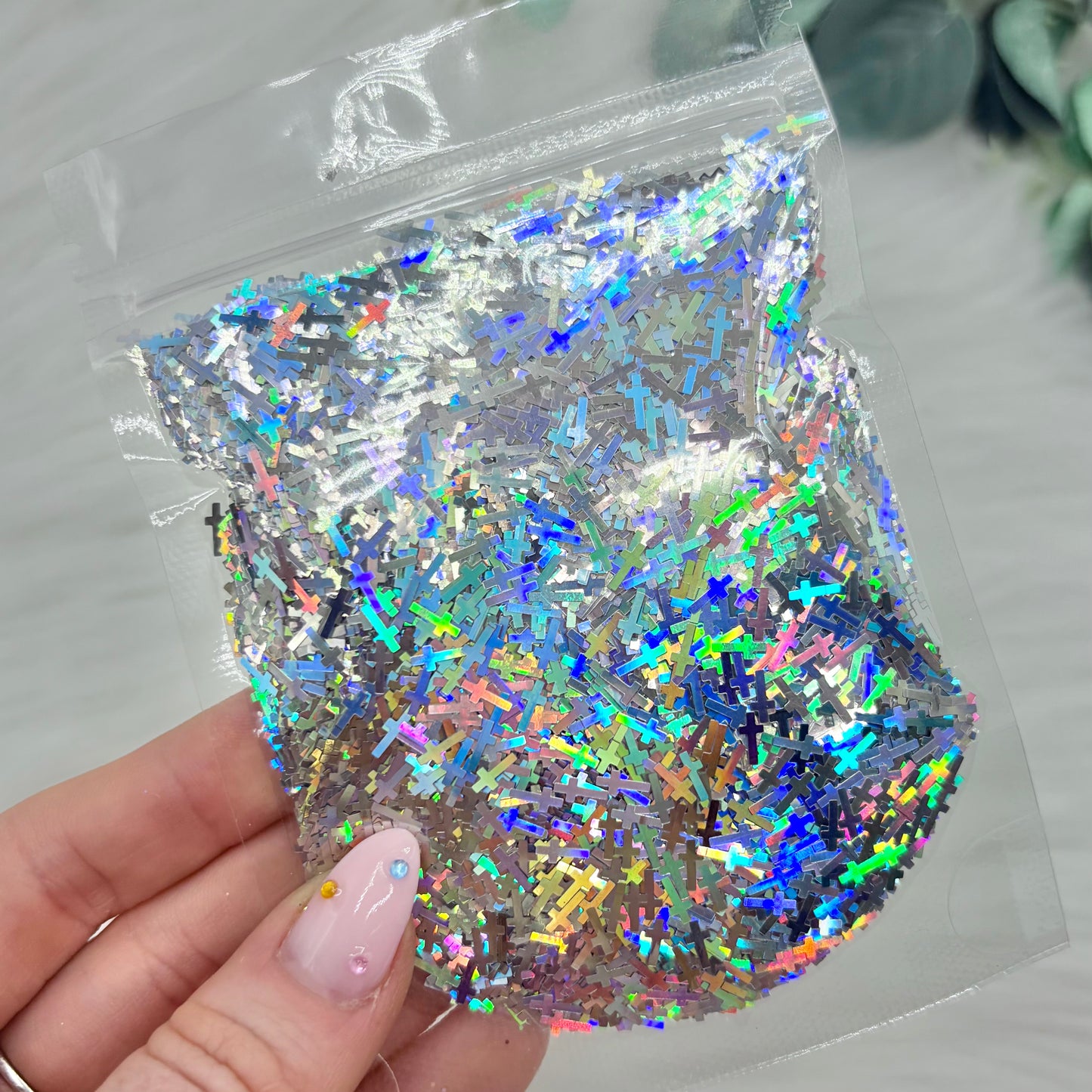 Crossed Glitter Shapes - Holographic Silver - 25g