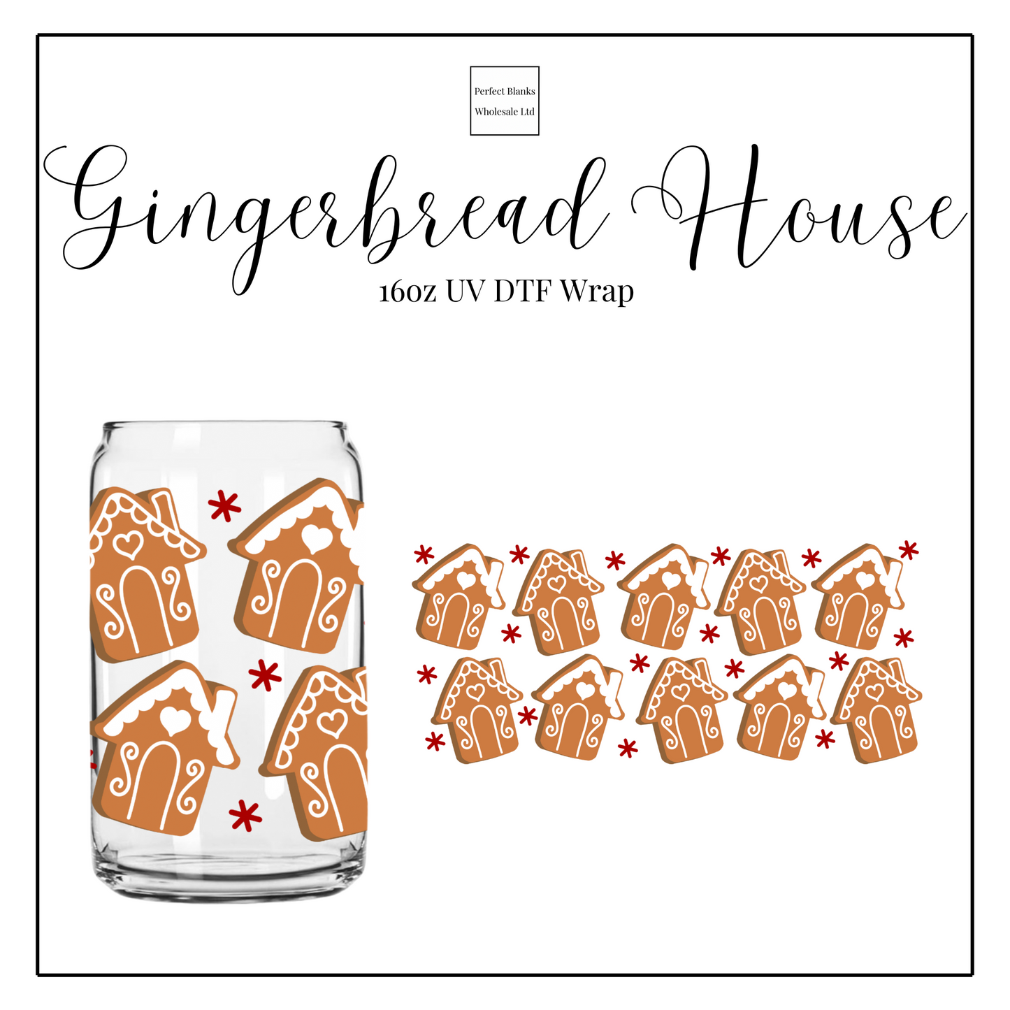 Gingerbread House 16oz UV DTF