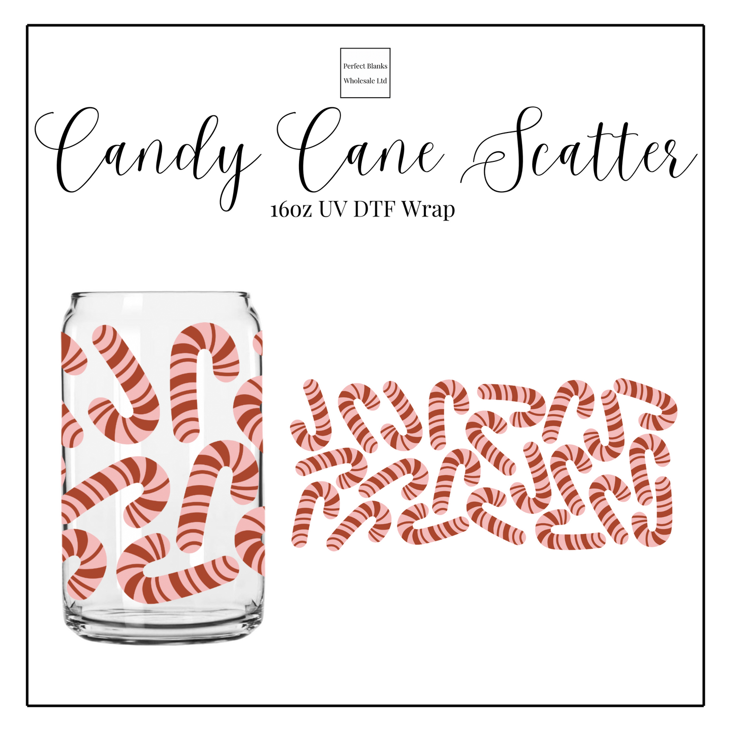 Candy Cane Scatter 16oz UV DTF