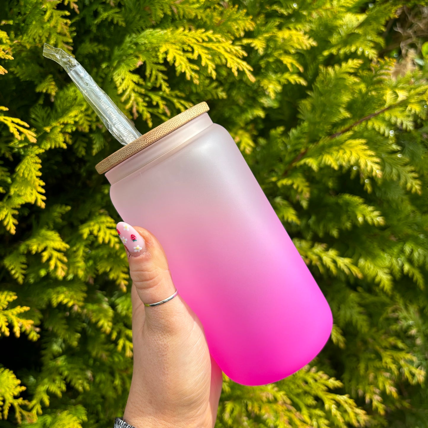 Ombre Gradient 16oz Sublimation Glass Can With Bamboo Lid