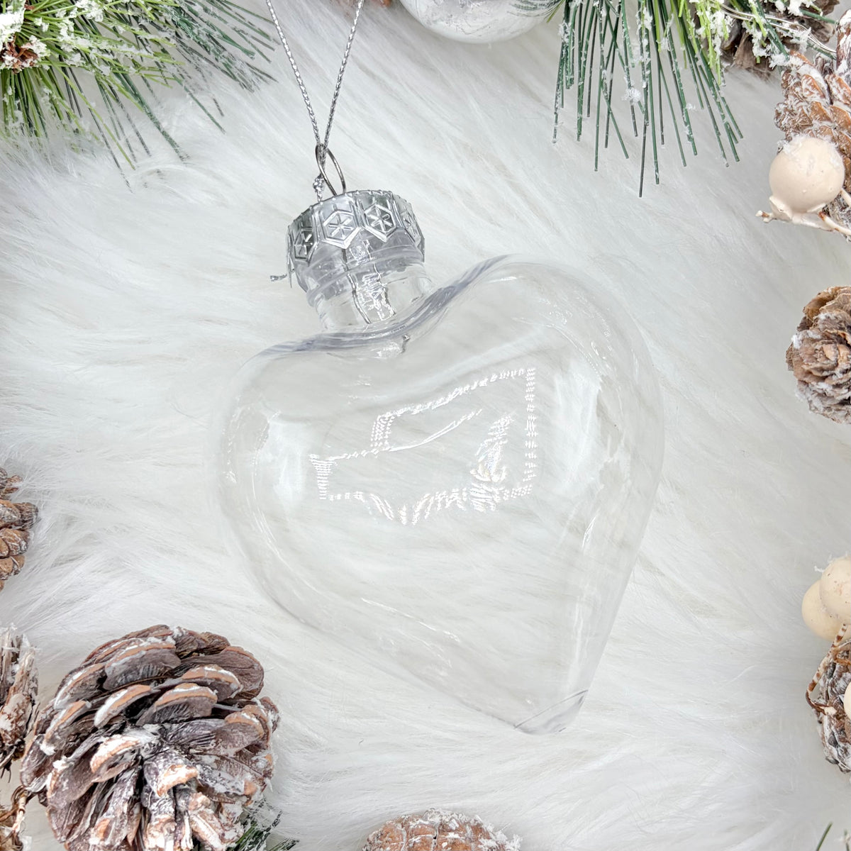 8cm Christmas Bauble Heart Decoration - Silver
