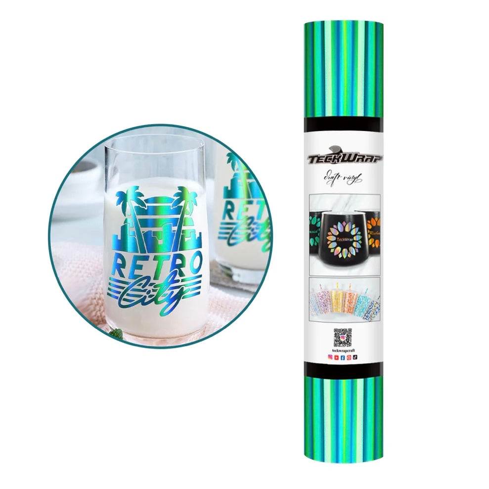 Teckwrap Emerald Green Bubble Free Holographic Rainbow Craft Vinyl