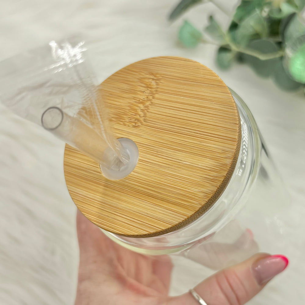 15oz Double Walled Snowglobe Glass Can With Bamboo Lid