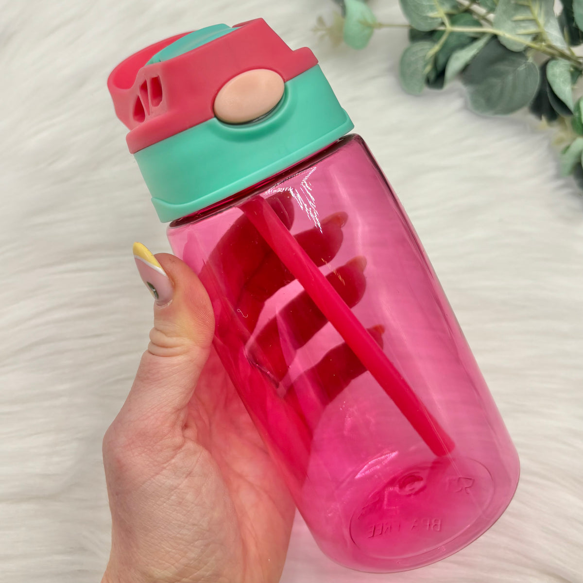 Flip Lid Plastic Water Bottle - Pink & Teal