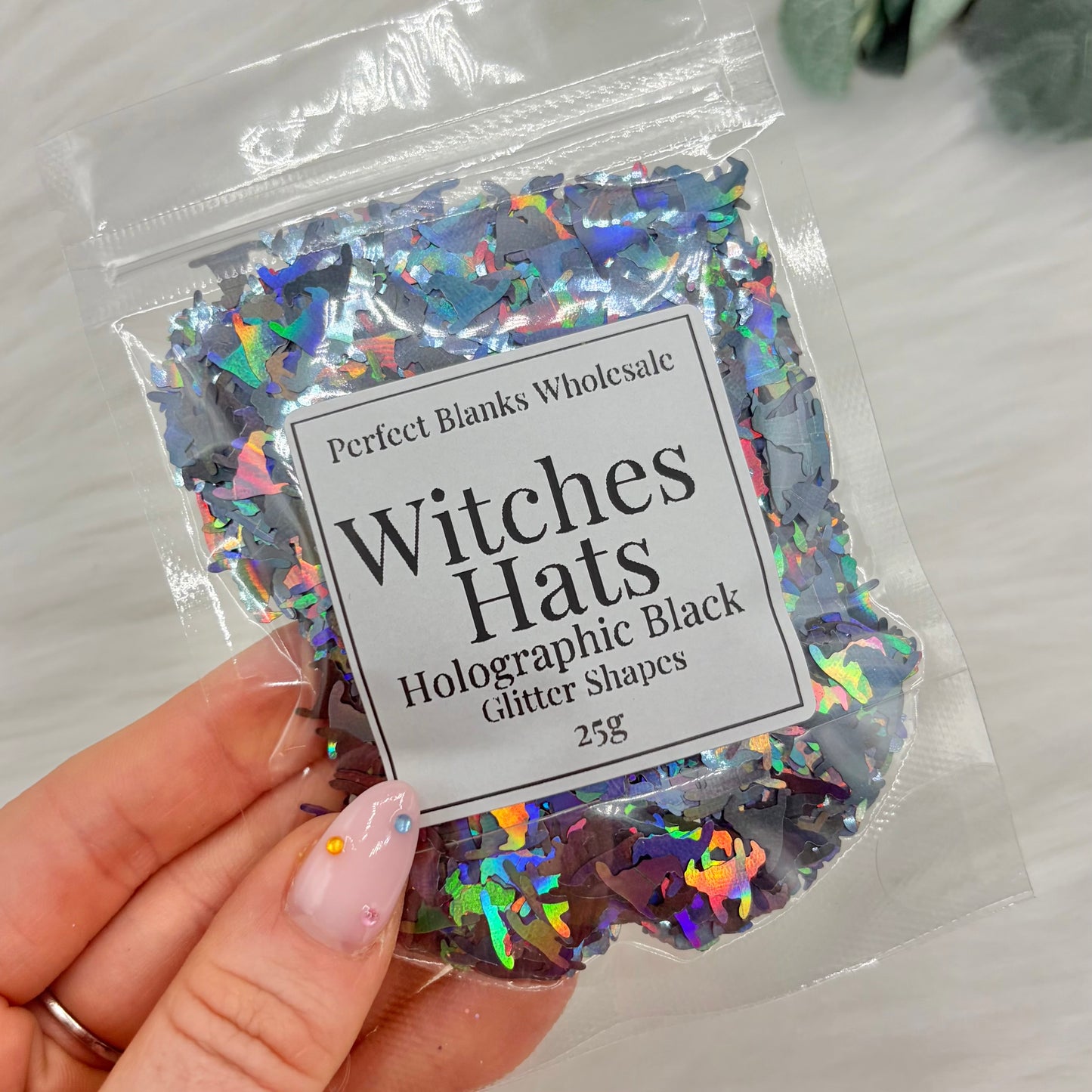 Witches Hats Glitter Shapes - Holographic Black - 25g