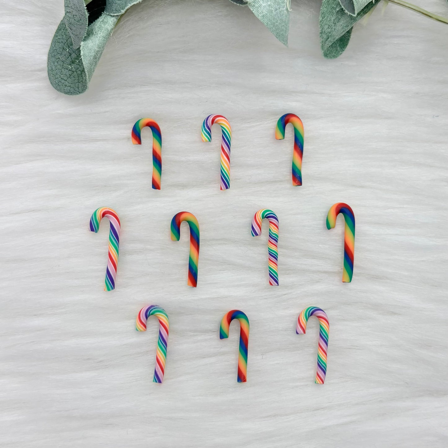 Mini Candy Canes - Rainbow - 10 Pack of Cabochons