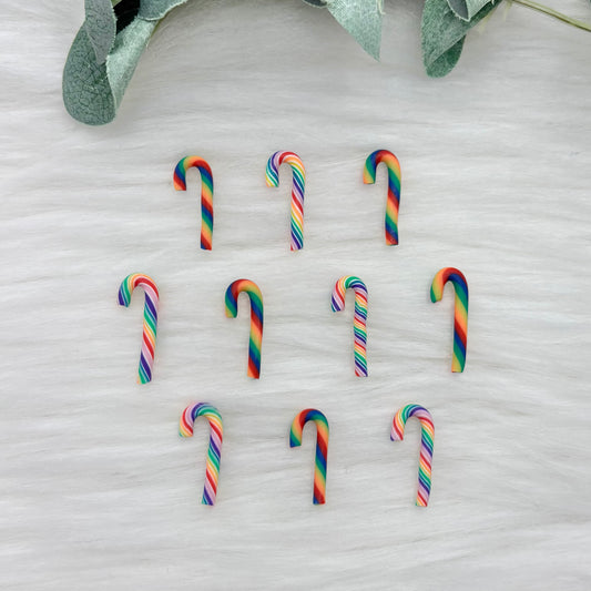 Mini Candy Canes - Rainbow - 10 Pack of Cabochons