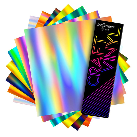 TeckWrap Holographic Glossy Rainbow Craft Vinyl Sheets Pack (7 PCS)