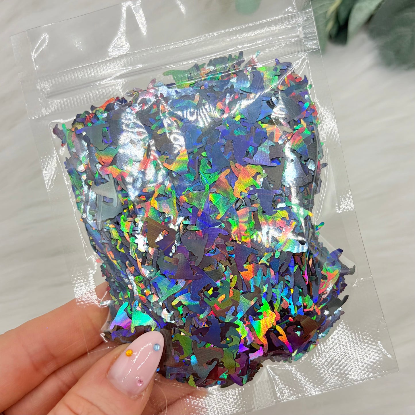 Witches Hats Glitter Shapes - Holographic Black - 25g