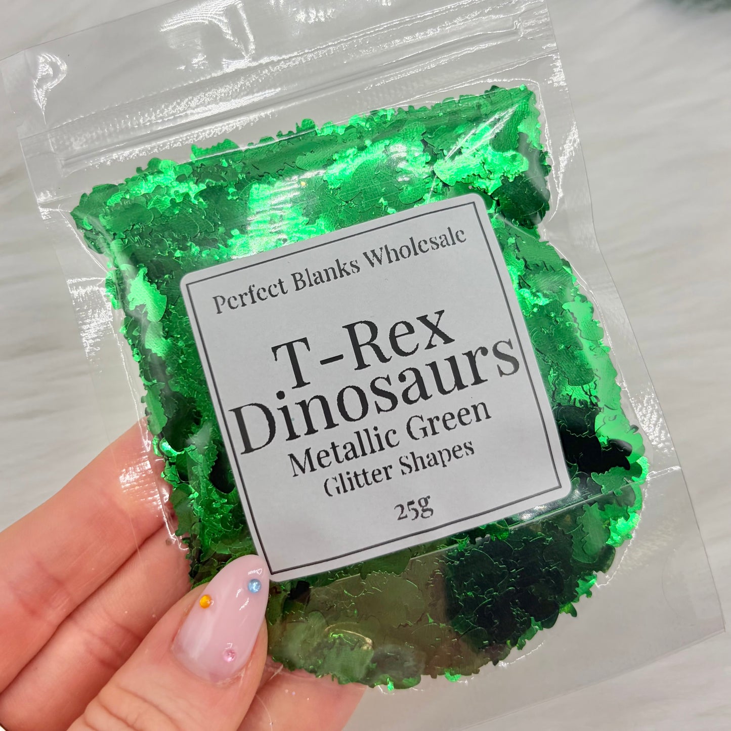 T-Rex Dinosaur Glitter Shapes - Metallic Green - 25g