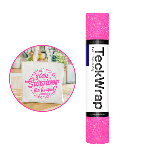 Teckwrap Fancy Glitter Neon Pink HTV - 5ft