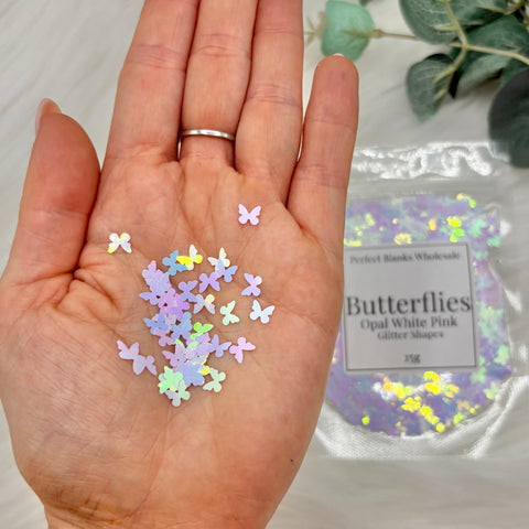 Butterfly Glitter Shapes - Opal White Pink - 25g