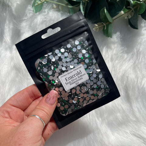 Emerald Silver Bottom Rhinestones - 5mm