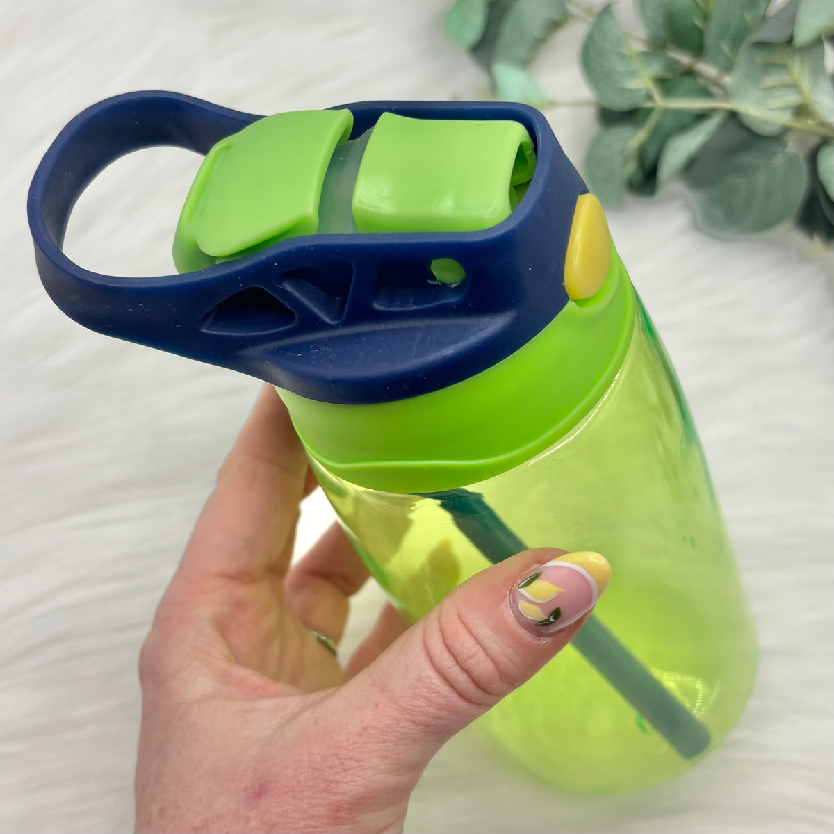 Flip Lid Plastic Water Bottle - Green & Navy