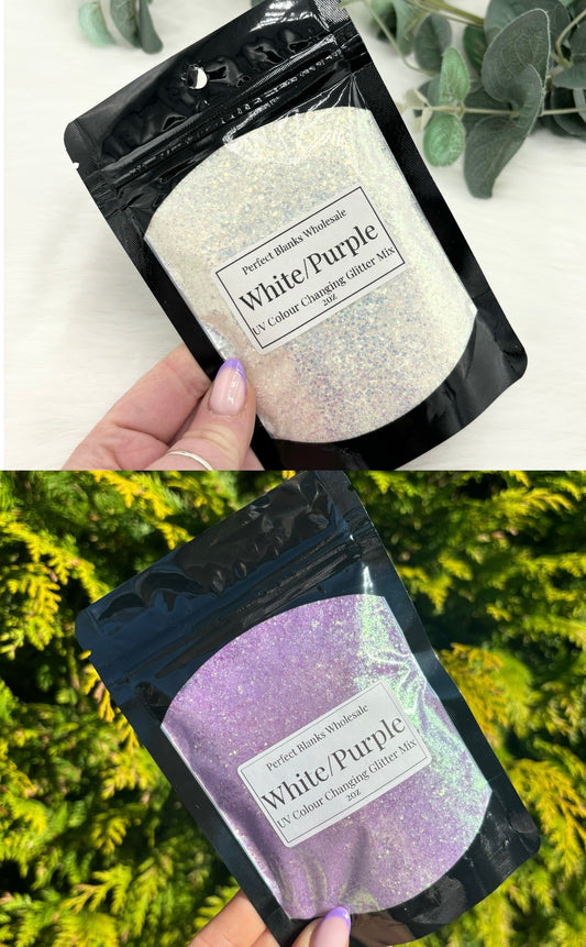 White to Purple UV Colour Changing Glitter - Chunky Mix