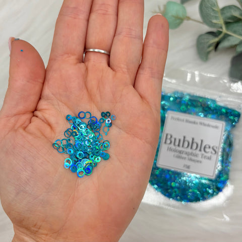 Bubbles Glitter Shapes - Holographic Teal - 25g