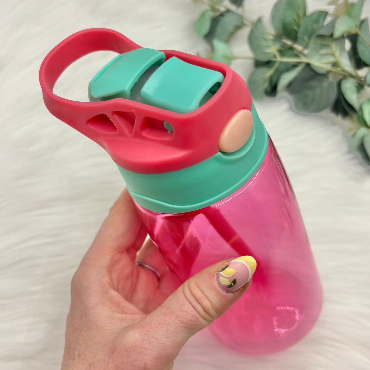 Flip Lid Plastic Water Bottle - Pink & Teal