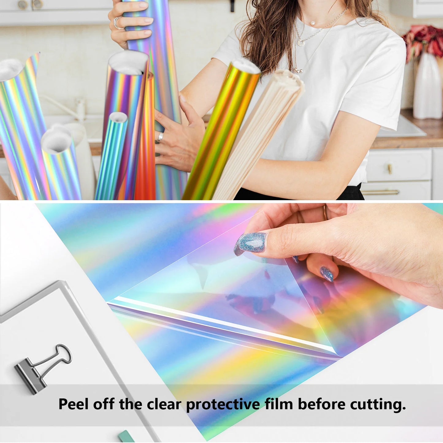 TeckWrap Holographic Glossy Rainbow Craft Vinyl Sheets Pack (7 PCS)