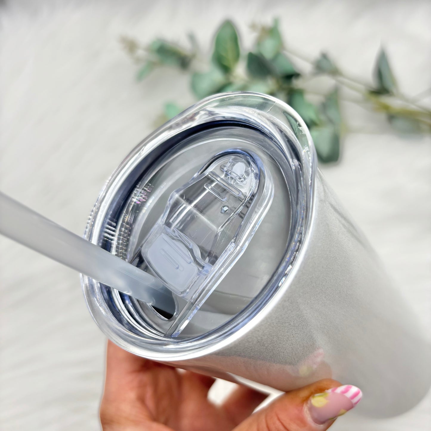 20oz Sublimation Straight  Skinny Tumbler - White Shimmer
