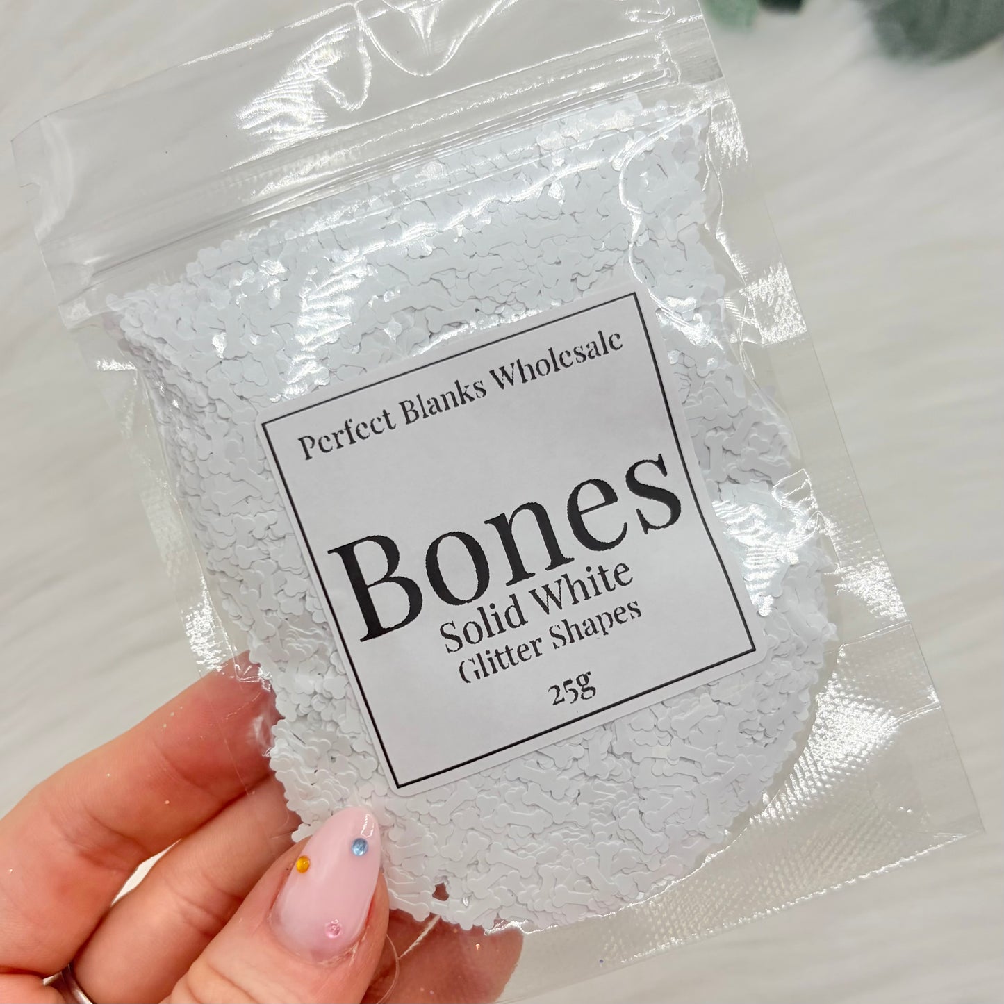 Bones Glitter Shapes - Solid White - 25g
