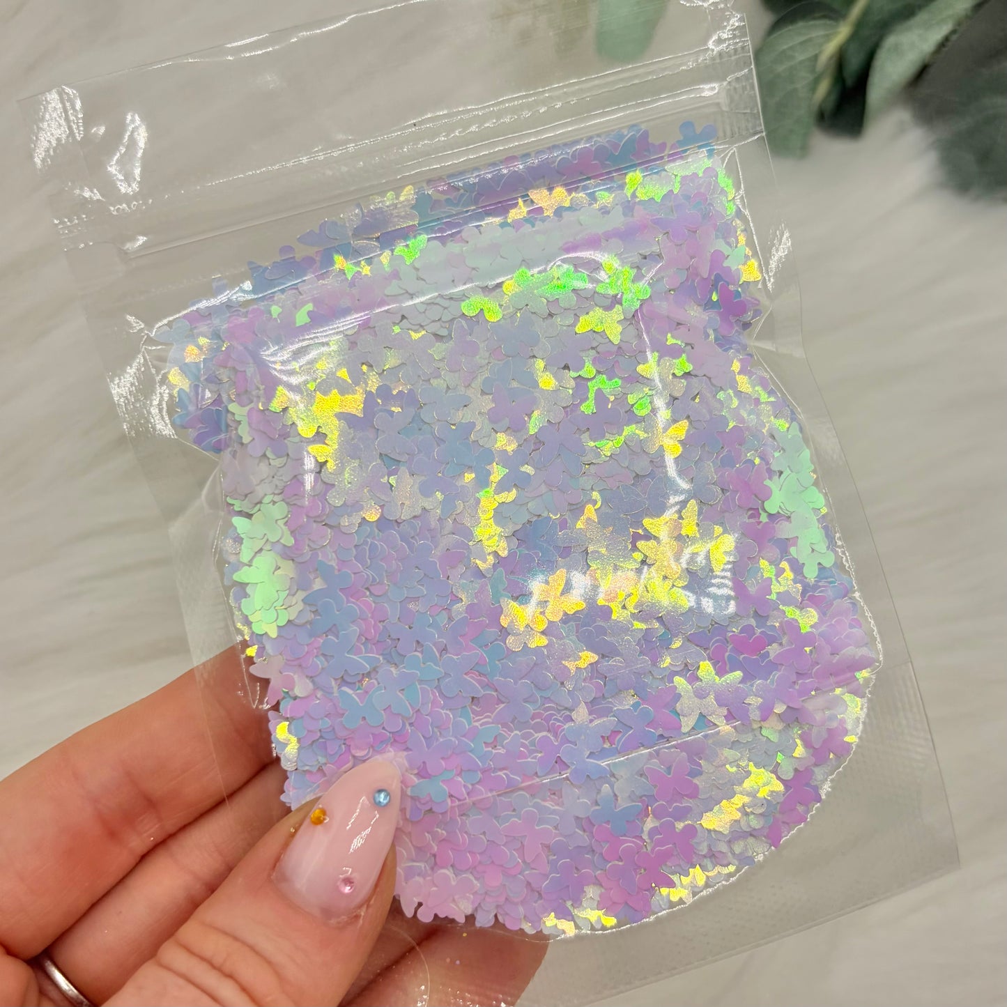 Butterfly Glitter Shapes - Opal White Pink - 25g