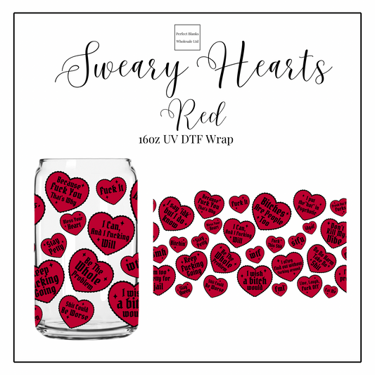 Sweary Hearts - Red 16oz UVDTF