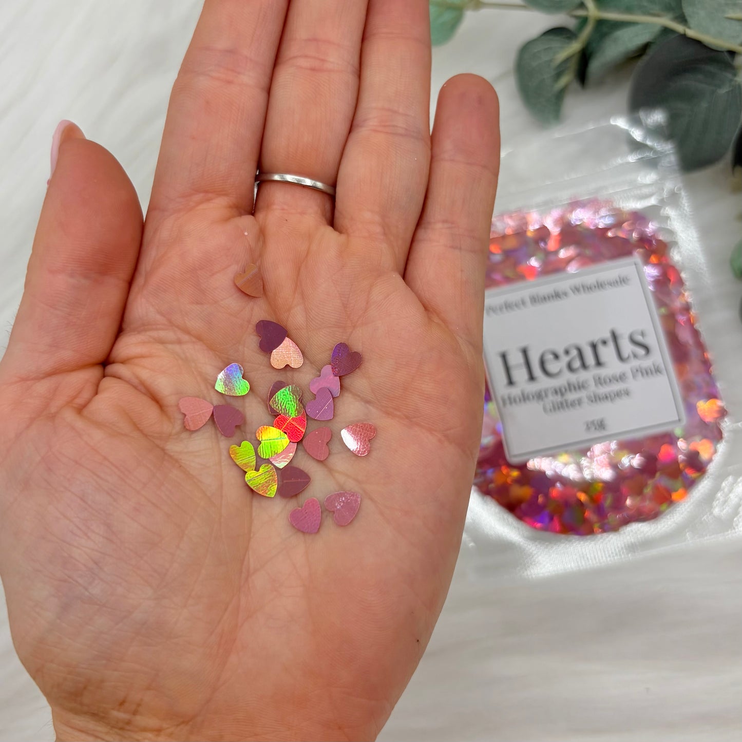 Hearts Glitter Shapes - Holographic Pink - 25g
