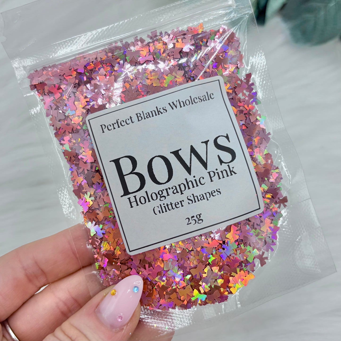 Bow Glitter Shapes - Holographic Pink - 25g