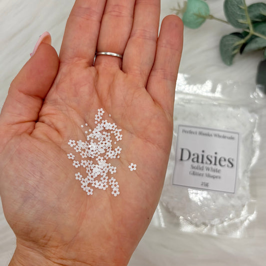 Daisies Glitter Shapes - Solid White - 25g