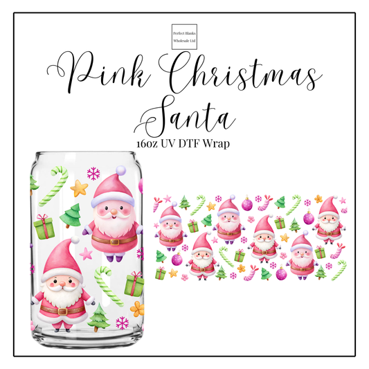 Pink Christmas Santa 16oz UVDTF