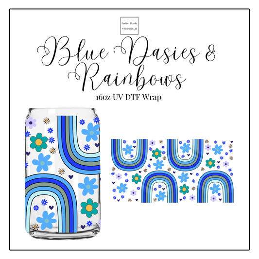 Blue Daises and Rainbows 16oz UVDTF