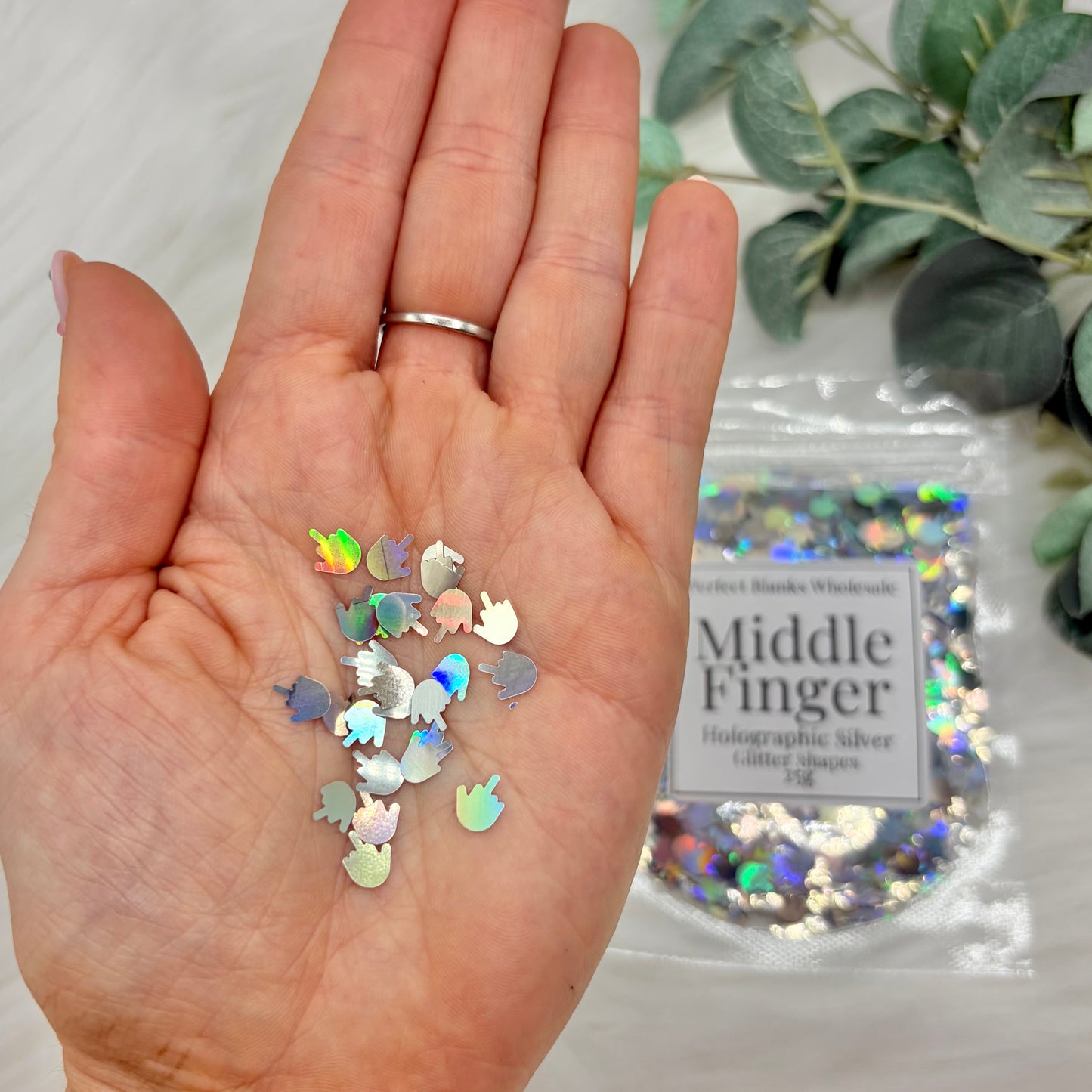 Middle Finger Glitter Shapes - Holographic Silver - 25g