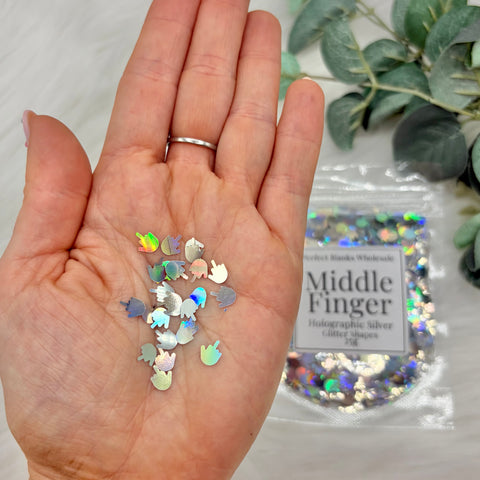 Middle Finger Glitter Shapes - Holographic Silver - 25g
