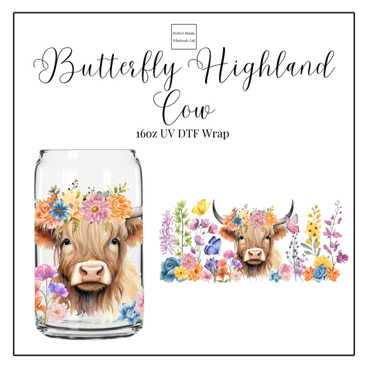 Butterfly Highland Cow 16oz UVDTF