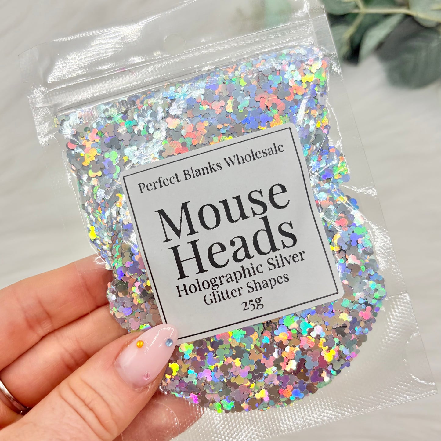 Mouse Head Glitter Shapes - Holographic Silver - 25g