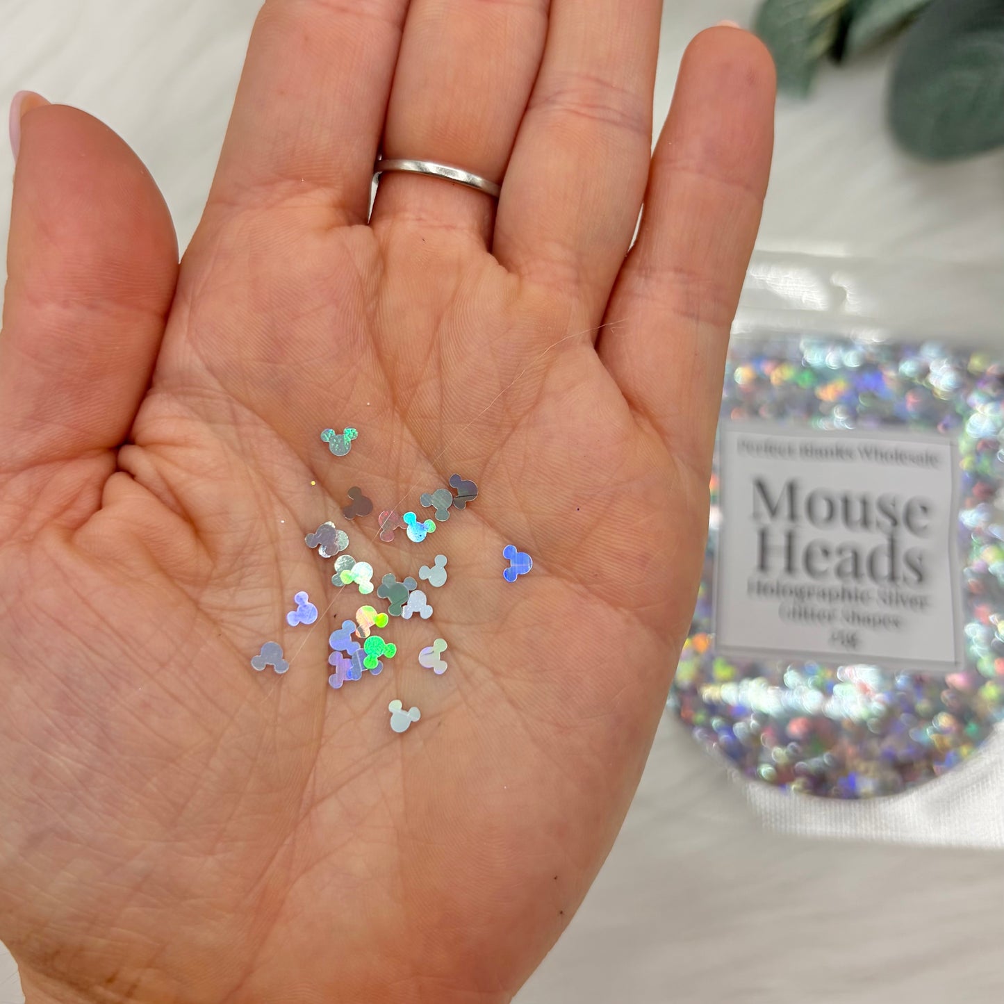 Mouse Head Glitter Shapes - Holographic Silver - 25g